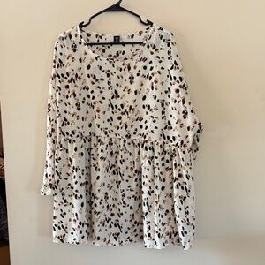 SHEIN White Blouse with Black and Brown Pattern